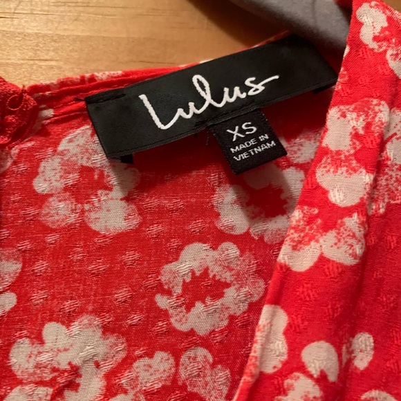 Lulus Garden Explorer Red Floral Print Mini Dress Long V Cut  Belted Sz XS - Picture 9 of 14